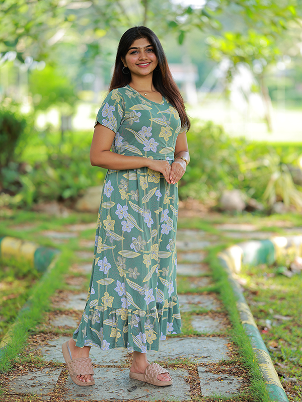 Maxi Jenny Soft Cotton Maternity Dress| Frill Model – Minya The Design Studio